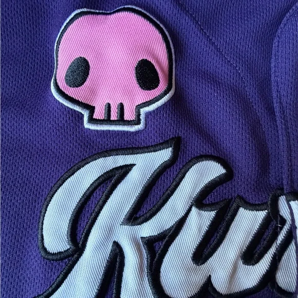 Sanrio Kuromi Jersey Purple Button Front Baseball Style Shirt, XL - Picture 5 of 9